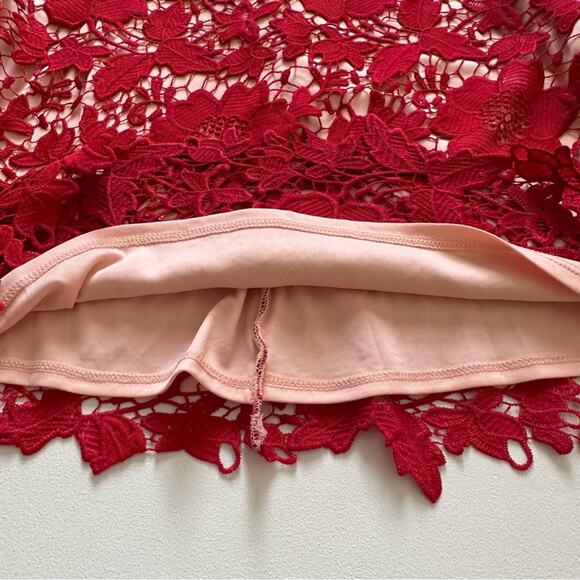 ECI New York Red Floral Lace Overlay Sleeveless Knee Length Holiday Dress Size 6 - Picture 11 of 13